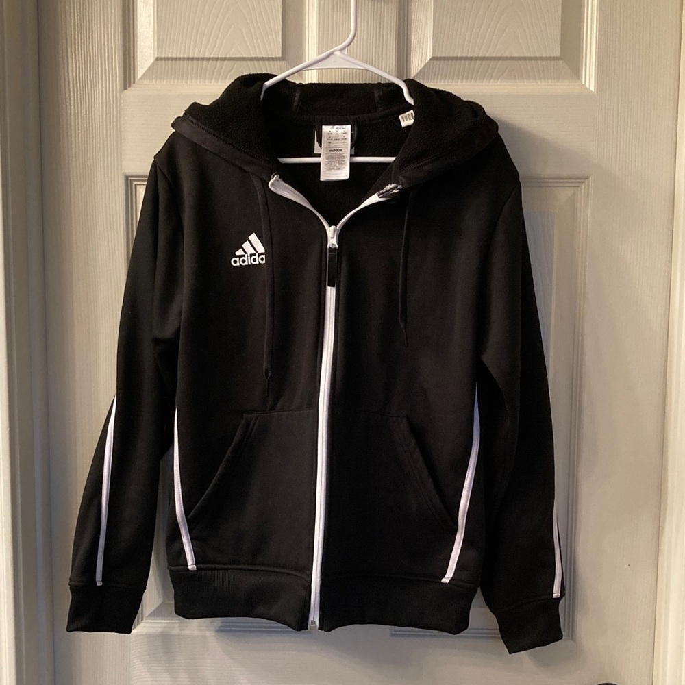 Adidas Black Hoodie with White Stripes